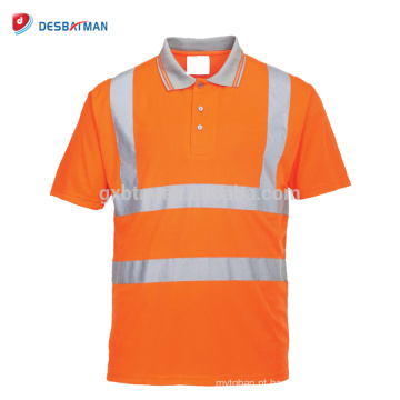 Alta visibilidade laranja 100% poliéster olho de pássaro logotipo personalizado Plain Dry Fit reflexivo segurança polo t-shirts com fita reflexiva